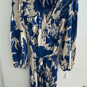 Zara Blue and Cream Long Sleeve Maxi Dress